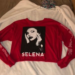 Cropped red Selena shirt, perfect for functions